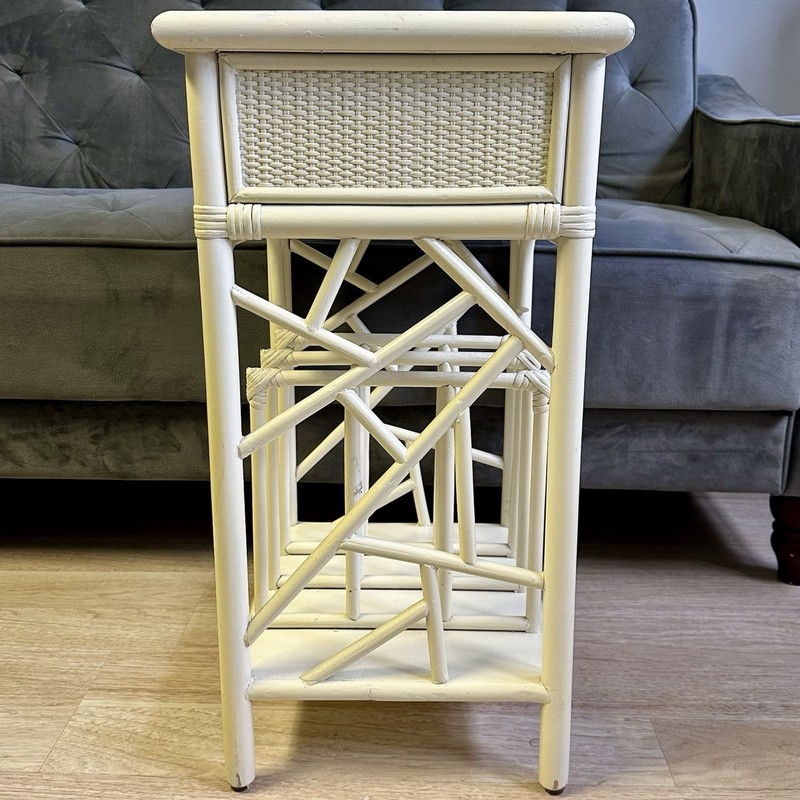 Bamboo Rattan Wood Side End Table Magazine Stand Boho 60’s 70’s Rustic 25” MCM gallery