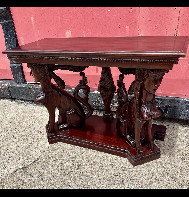 RARE EGYPTIAN REVIVAL SPHINX CONSOLE LIBRARY TABLE SHIPPING OK 👍