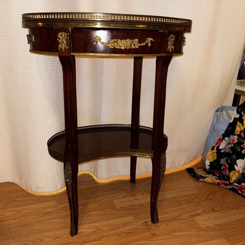 1900s Antique French Louis XV Walnut Marquetry inlay side table / end table