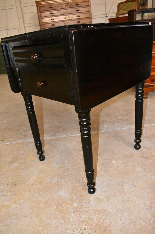 Antique Empire Style Drop Sides Table with Turned Legs Dark Ebonized Finish gallery