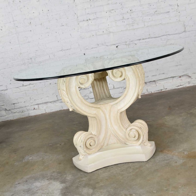 Plaster pedestal center table with glass top New