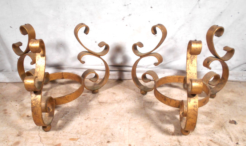 VINTAGE PAIR OF MID CENTURY GILT WROUGHT IRON END TABLES gallery