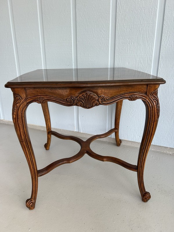 Vtg Campaign Style Fold Tray Table-Gilt Wood butler Serve Table By Scheibe-1950 gallery