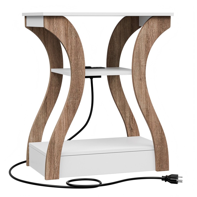 Set of 2 End Tables with Charging Station Narrow Nightstand Side Tables White gallery