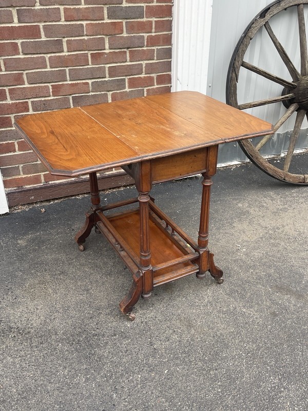 Antique Sutherland Drop Leaf End Table w/ Casters Solid Victorian Wood Working gallery