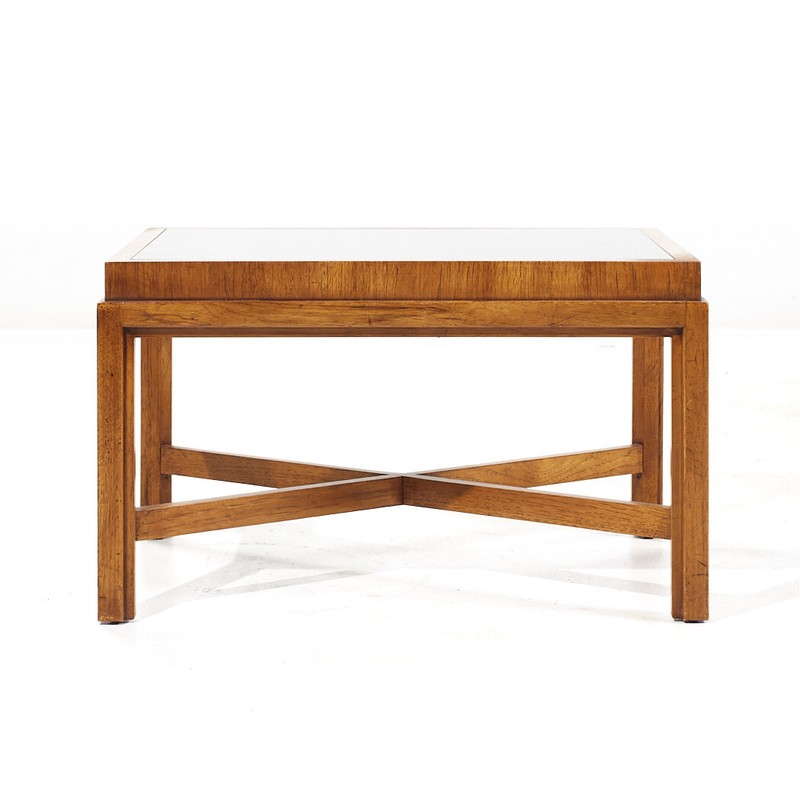 Drexel Heritage Mid Century Walnut and Smoked Glass Side End Table gallery