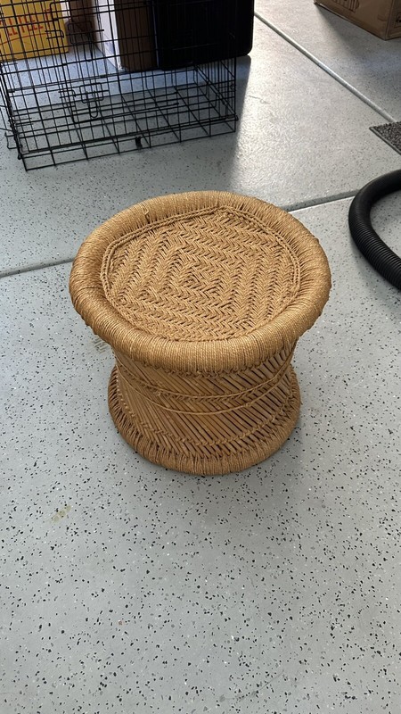 Vintage Table Ottoman Stool Pouffe Cane Rattan Wicker Woven Boho Mid Century 17”