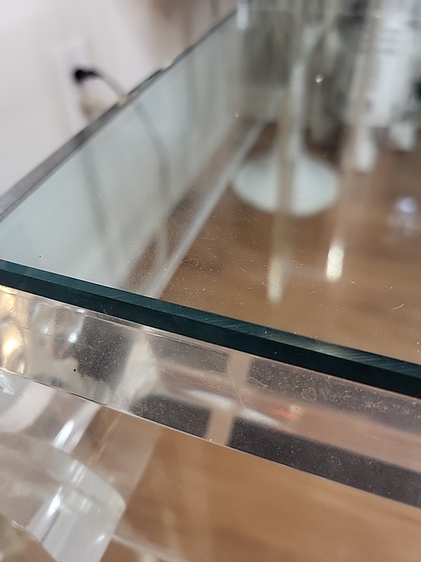 1980's Clear Lucite Acrylic Side Table Vintage MCM Mid Century Space Age gallery