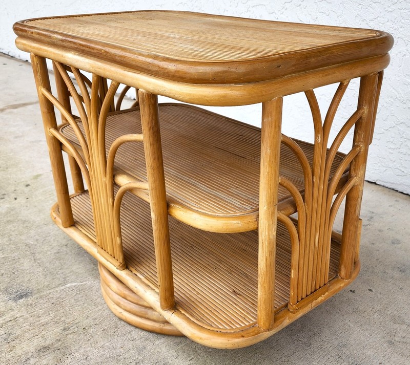 Vintage Bamboo TV Side Table Rotating gallery