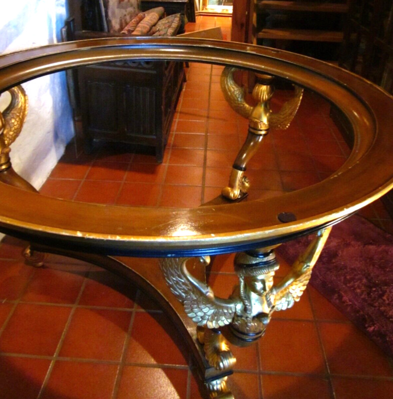 Large French Center Table -19th Cent- 3 hand carved Caryatids -beveled glass top gallery