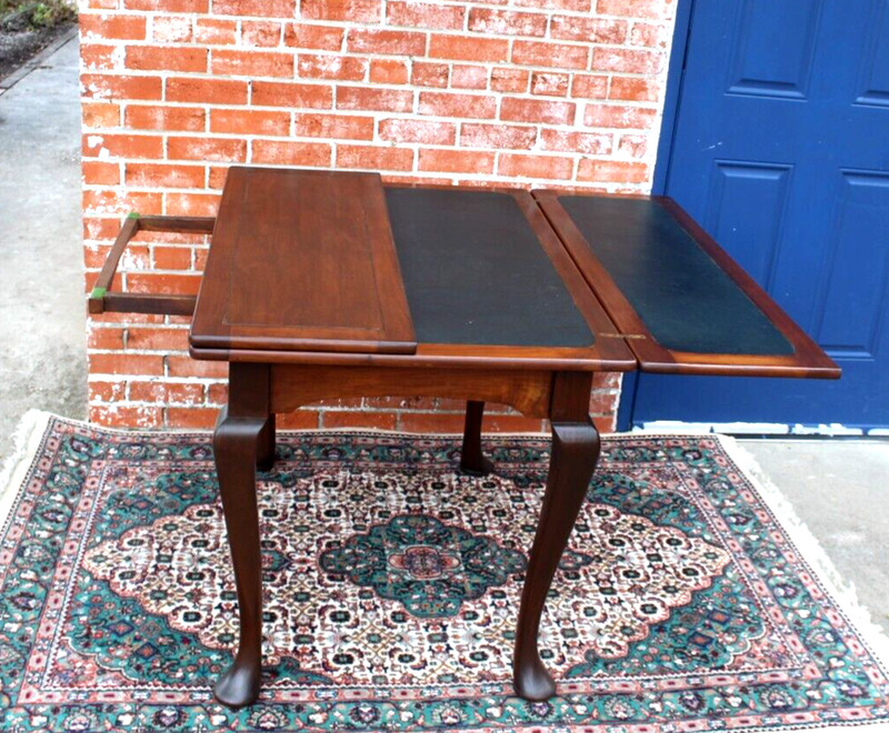 English Antique Mahogany Fold Leaf William & Mary Style Game Table gallery