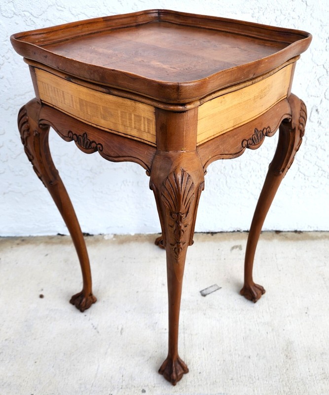 Antique Accent Table French Side Lamp Solid Wood Burl Top gallery