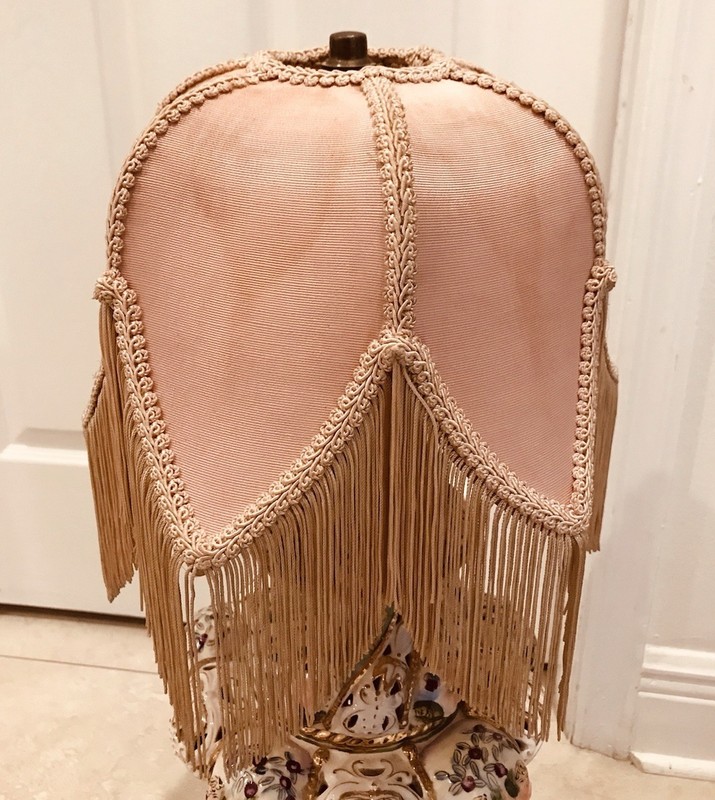 Antique Victorian French Style Lamp Shade 6 Leaf ￼Fringe Pink 11” x 7.5” ￼￼ gallery