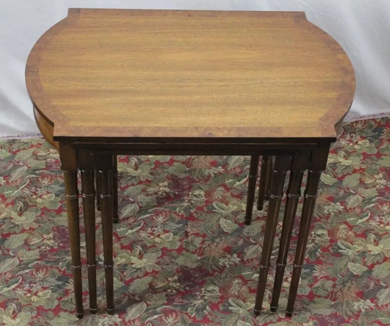 1940's English Mahogany Nesting Table Set of 3 Fully Refinished & Refurbished gallery
