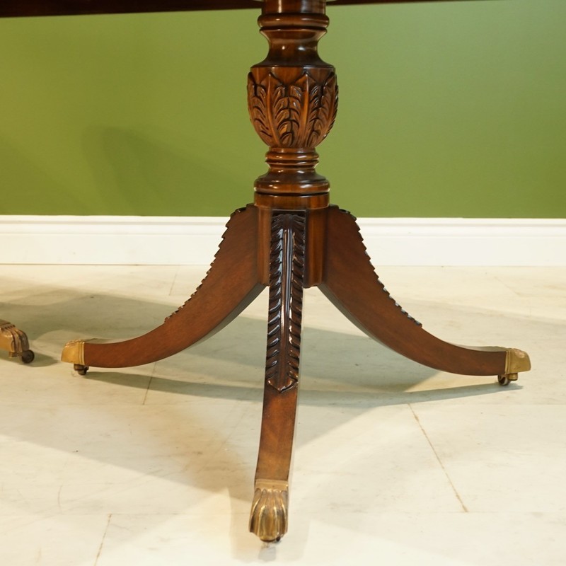 70 inch Duncan Phyfe mahogany with burl 2 pedestal kitchen dining table gallery