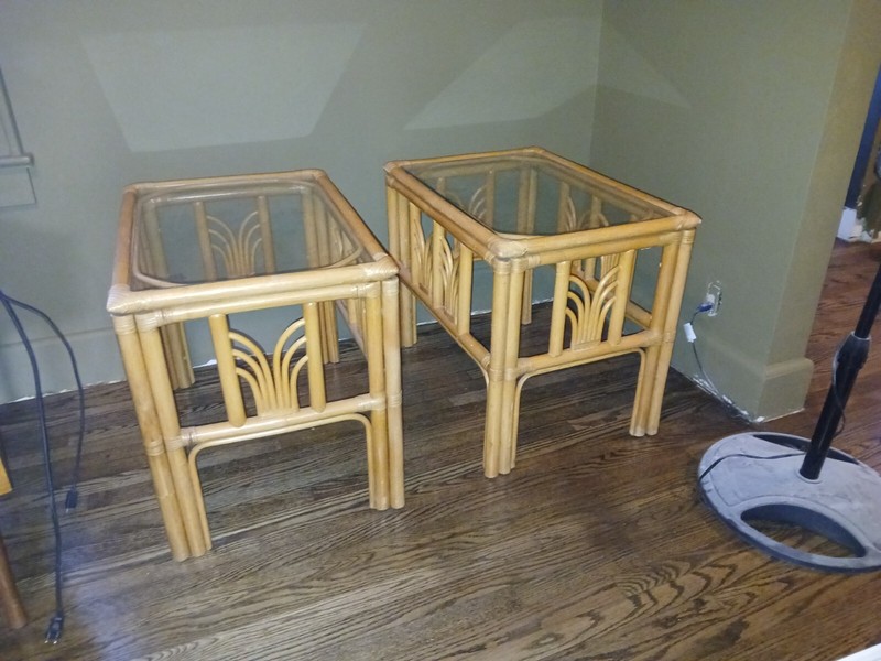 Vintage Mid Century Modern Boho Chic Bamboo Clear Glass Top End Table