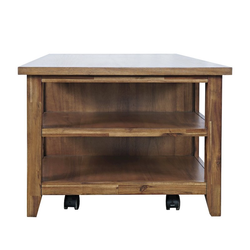 Claremont 48" Transitional Rustic Wood Coffee Table with Wheels gallery