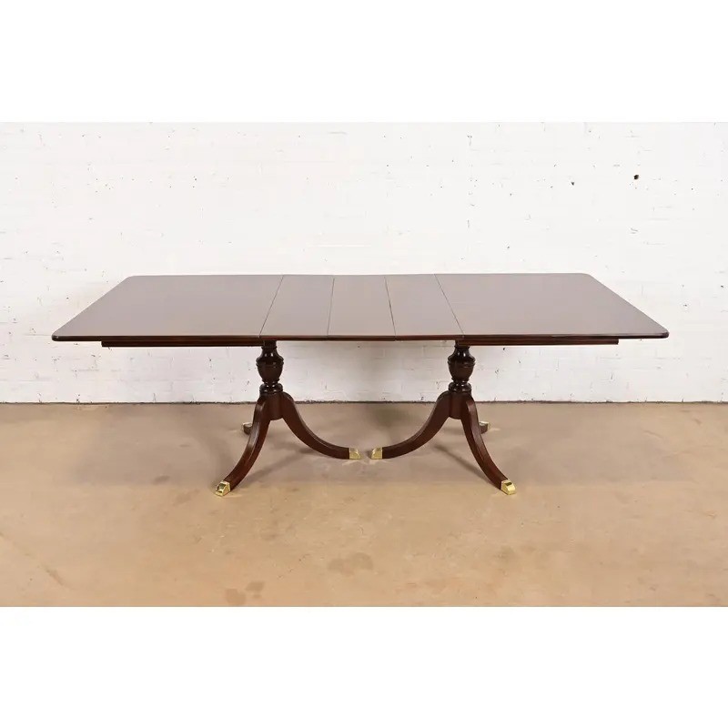 Baker Furniture Style Georgian Mahogany Extension Dining Table, Newly Refinished