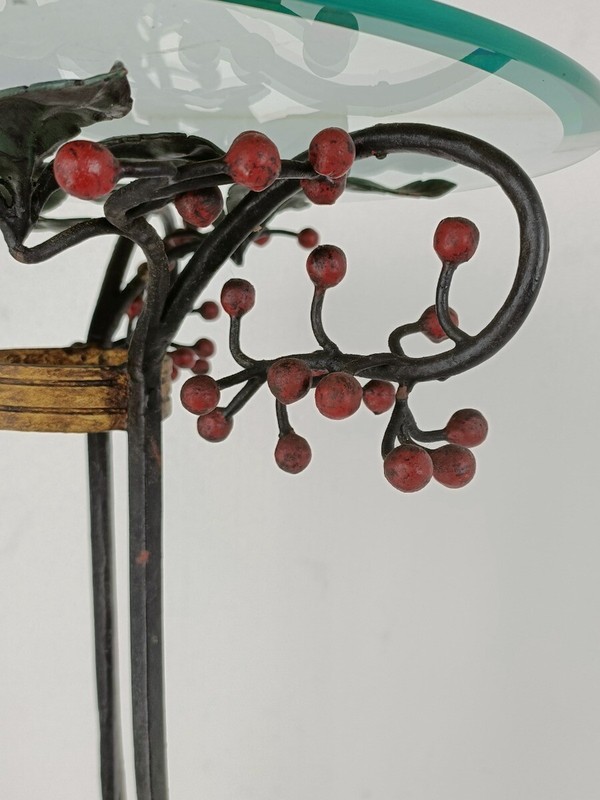 Wrough Iron Table Grapes Cast Iron Gorgeous Art Deco Side Table Pedestal Beveled gallery