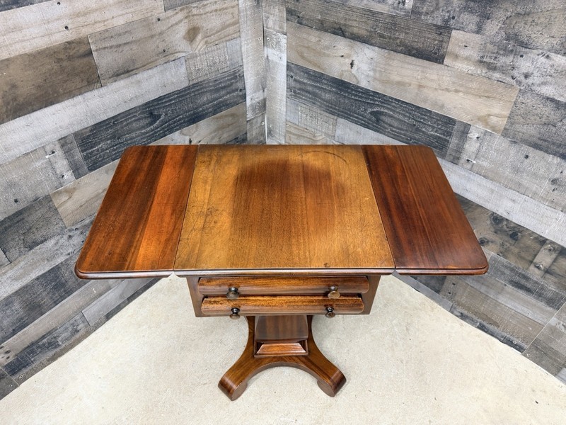 Antique Mahogany Drop Leaf Table with Drawers COWEN Side Parlor End Entry Stand gallery