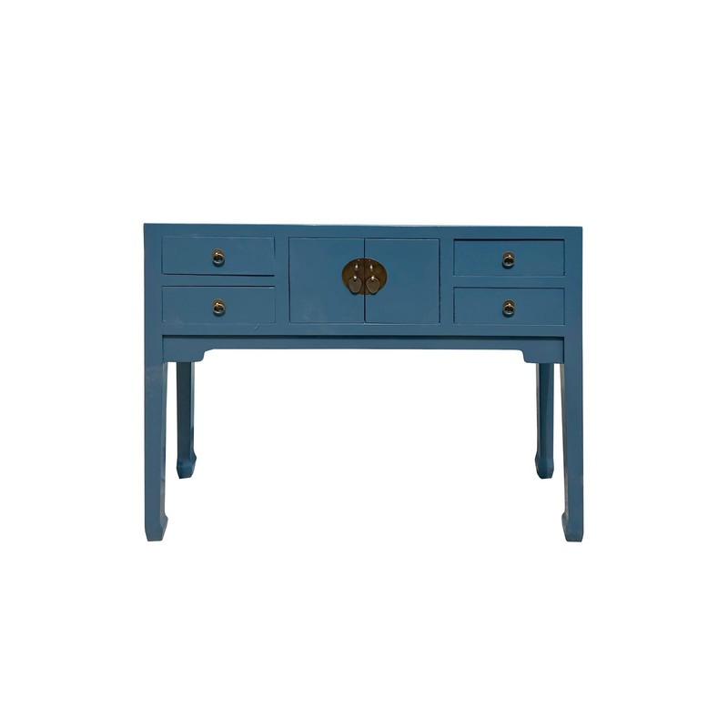 47″ Chinese Pastel Venice Blue 4 Drawers Slim Narrow Foyer Side Table cs7596B
