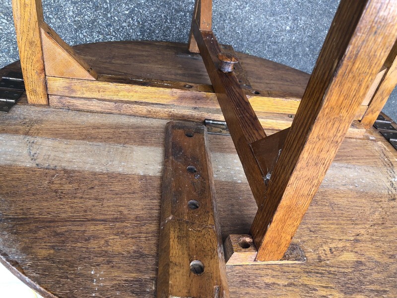 Antique Arts & Crafts Folding Oak Round Table Fold Down Sides Easy Storage gallery
