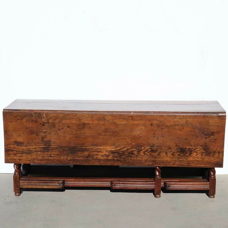 Antique Large English William & Mary Oak Drop-Leaf Gateleg Dining Table c. 1690 gallery