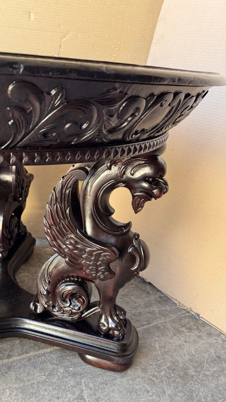 R. J. HORNER CARVED MAHOGANY WING GRIFFIN ROUND CENTER TABLE gallery