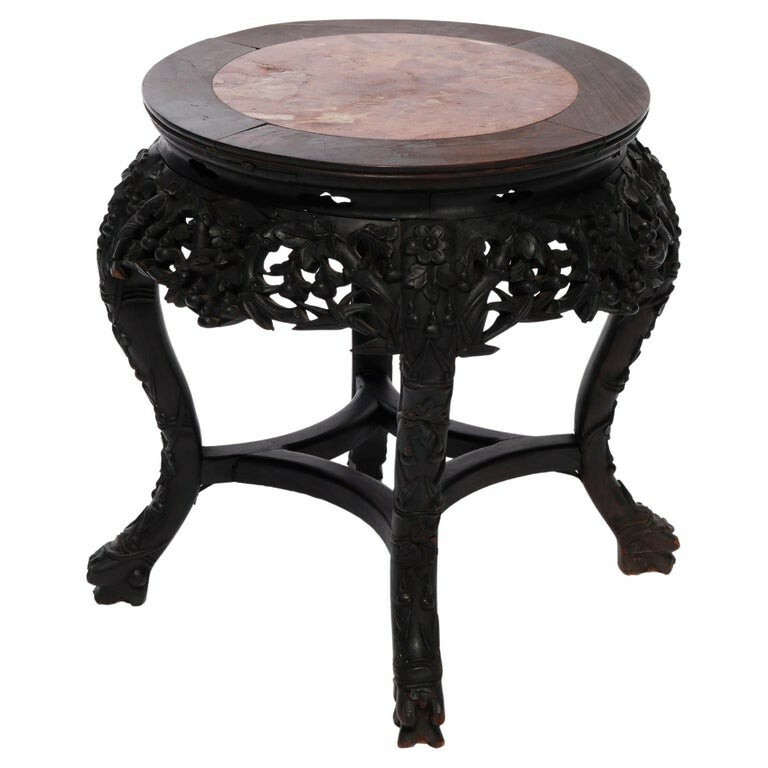 Antique Chinese Hardwood Marble Top Plant Stand, C1920