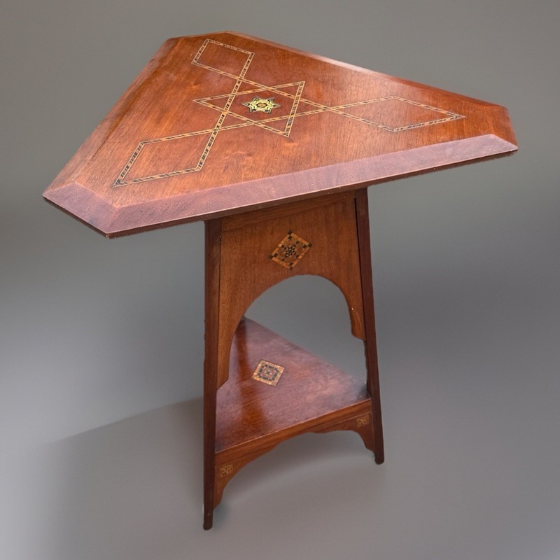 Unique Antique Arts & Crafts Tilt-Top Anglo-Moorish Inlay Cricket Table, 1890