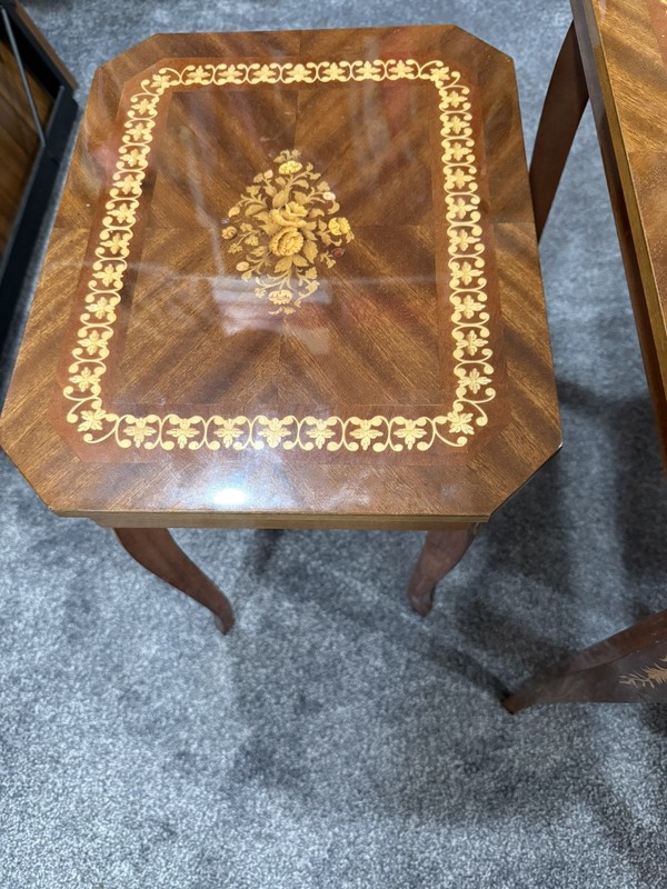 1960 Mid-Century Italian with Inlaid Marquetry Bakers Tables gallery