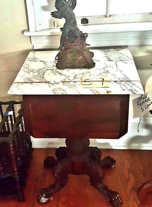 Empire Mahogany Table Marble Top 2 drawer Paw Feet 19th Century gallery