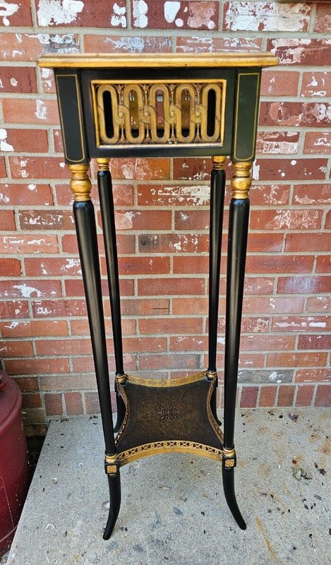 Vintage Theodore Alexander Regency Style Gilt Plant Fern Stand Leather Top #2 gallery