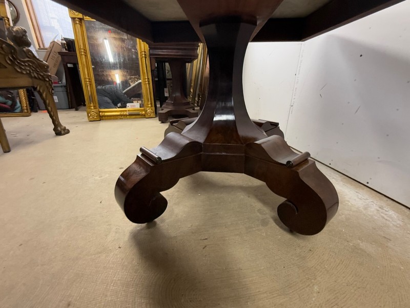 Antique classical empire flame mahogany marble top center table Meeks NY 1830 gallery