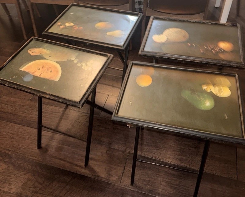 MCM Artex Snack TV Tray Set Of 5 Vintage Folding Table FINE Art Still Life gallery
