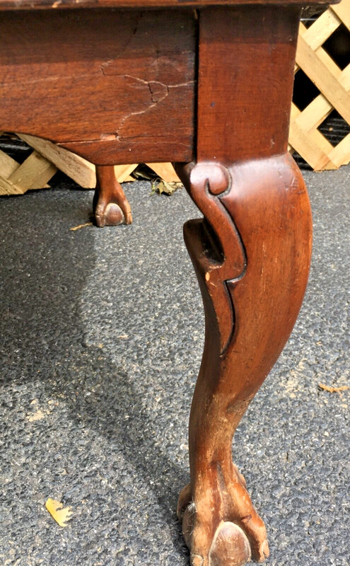 Antique Square Carved BALL & EABLE CLAW Coffee Table Wood Parquet VintageNEWTRO gallery