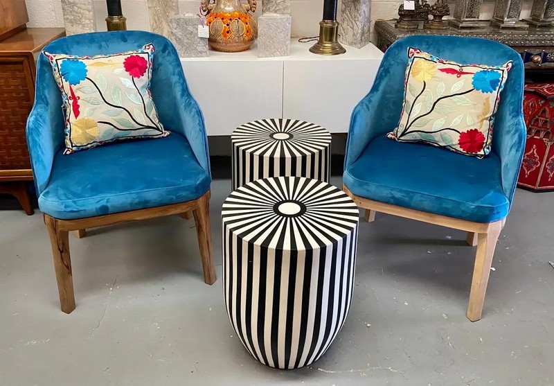 Art Deco Style Black and White Resin Side, End Table or Stool, a Pair gallery
