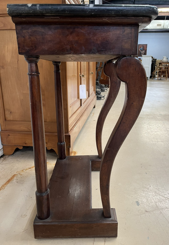 ANTIQUE FRENCH EMPIRE STYLE MARBLE-TOP MAHOGANY CONSOLE END SIDE TABLE gallery