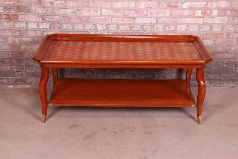 John Widdicomb Italian Provincial Parquetry Top Two-Tier Coffee Table