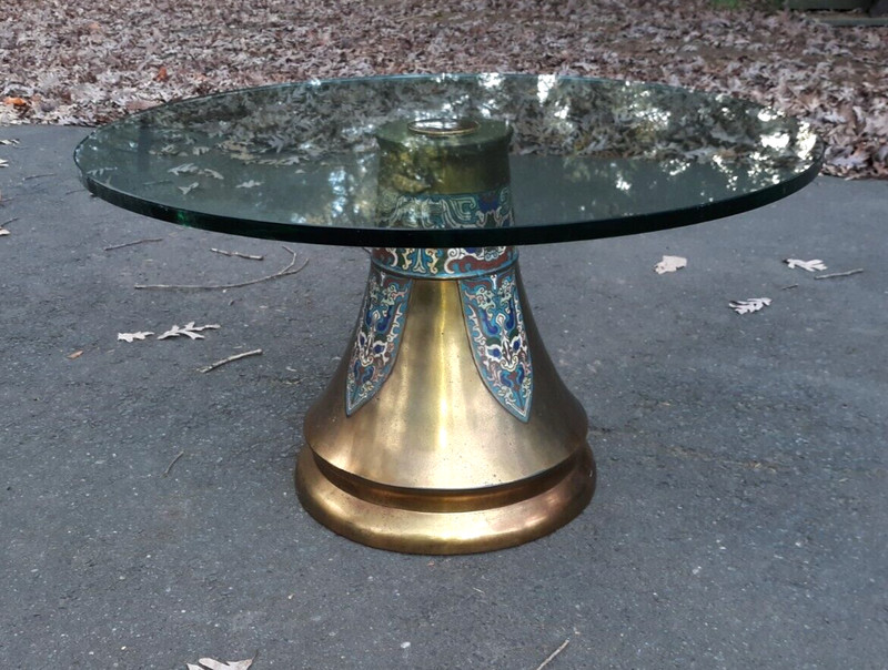 Antique Asian Champleve Enamel On Bronze Cocktail Table Chinese Japanese