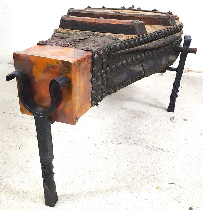 1800s French Blacksmith Bellows Rustic Coffee Table gallery