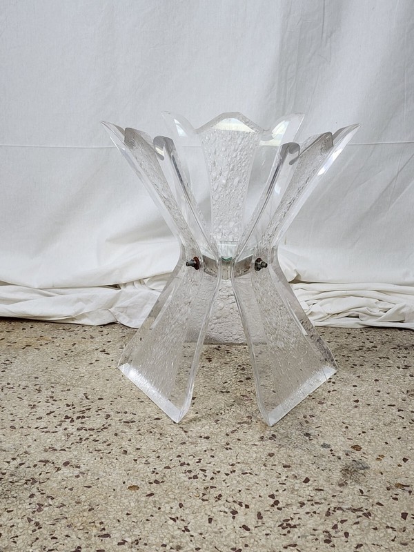 Vintage Acrylic Table Base Rare Decorated Panels Triangle Shaped 1970’s