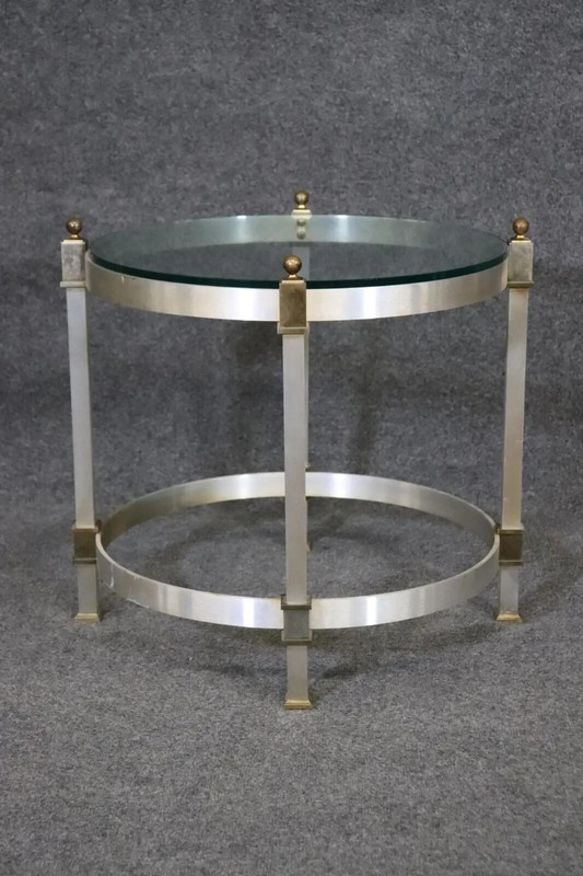 Brass and Steel Glass Top Maison Jansen Style Directoire End Table, circa 1960 gallery
