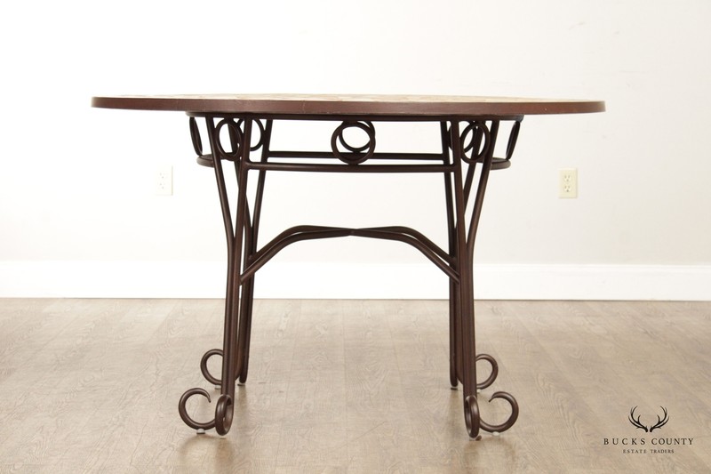 Tuscan Style Mosaic Stone & Wrought Iron Round Dining Table gallery