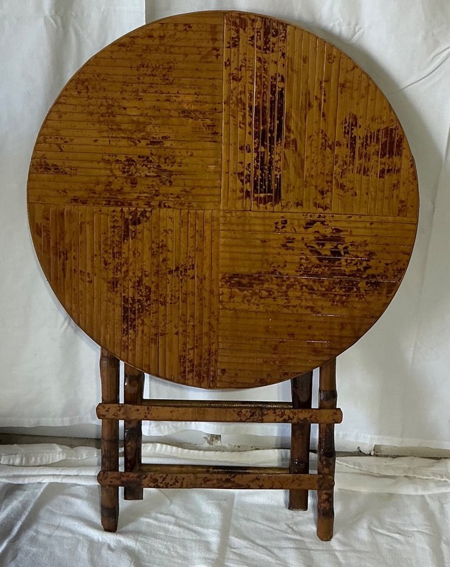 Vintage Bamboo Tortoise Shell Folding Bistro Table MCM 70s Rattan Furniture gallery