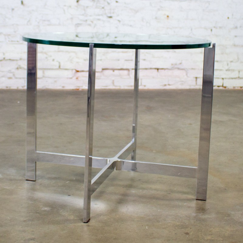 MCM to Modern End or Side Table Polished Solid Aluminum Base & Round Glass Top gallery