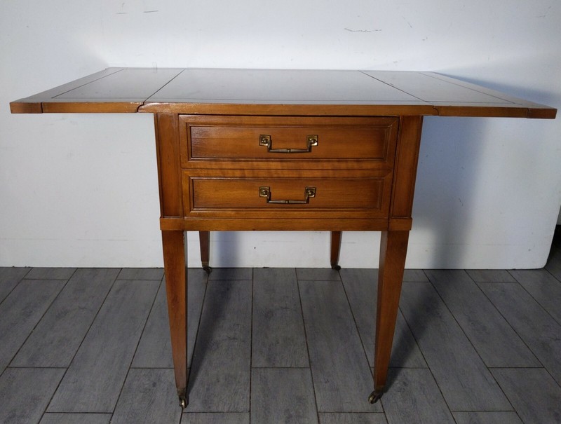 Vintage Mid Century Drop Leaf Rolling Wood Table Nelsonized Drawer Brass Feet