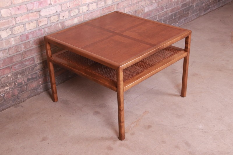 Michael Taylor for Baker Furniture Cherry Wood and Cane Two-Tier Coffee Table gallery