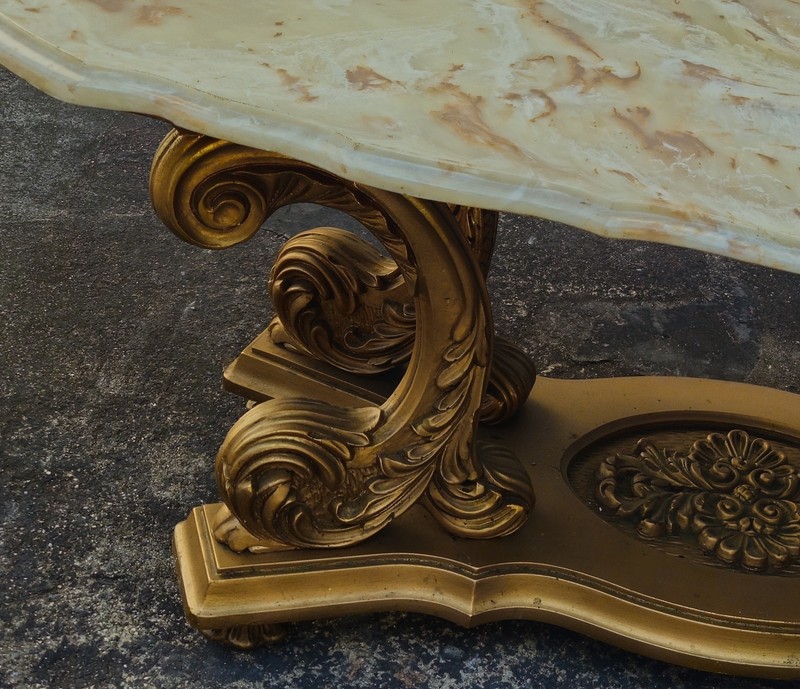 Italian Provincial Marble and Gold Coffee Table 64" gallery