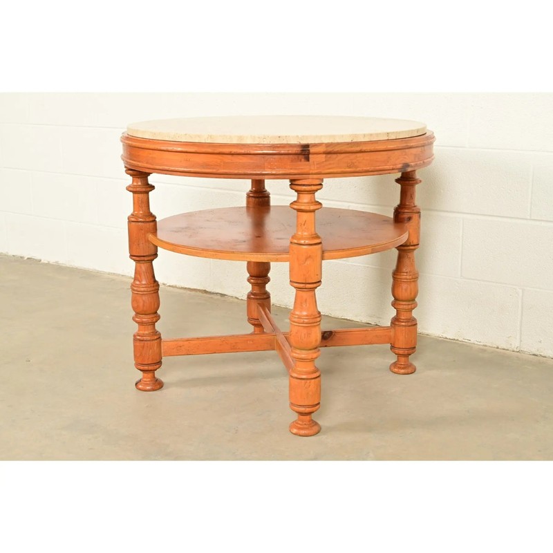 Baker Furniture Italian Provincial Pine and Travertine Top Tea Table gallery